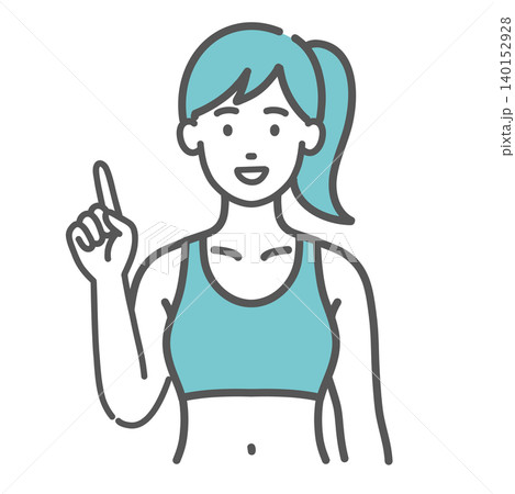 スポーツウェアを着た女性(インストラクター・トレーナー)の提案・ポイント解説ポーズのイラスト スポーツウェアを着た女性(インストラクター・トレーナー)の提案・ポイント解説ポーズのイラスト 140152928