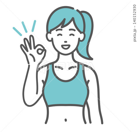 スポーツウェアを着た女性(インストラクター・トレーナー)のOKポーズのイラスト スポーツウェアを着た女性(インストラクター・トレーナー)のOKポーズのイラスト 140152930