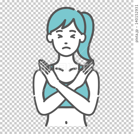 スポーツウェアを着た女性(インストラクター・トレーナー)のNG・バツポーズのイラスト スポーツウェアを着た女性(インストラクター・トレーナー)のNG・バツポーズのイラスト 140152931