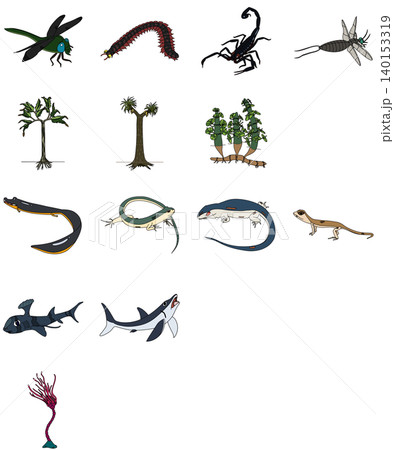 石炭紀の古生物のデフォルメイラストセット 石炭紀の古生物のデフォルメイラストセット 140153319