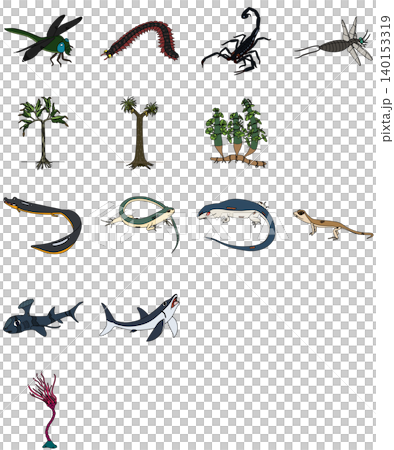 石炭紀の古生物のデフォルメイラストセット 石炭紀の古生物のデフォルメイラストセット 140153319