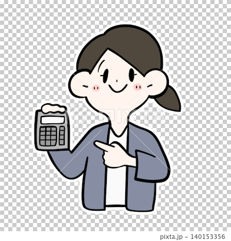 一位女職員拿著計算器指點的插圖 | 微笑,會計 一位女職員拿著計算器指點的插圖 | 微笑,會計 140153356