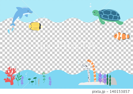 可愛的海洋生物主題邊框插畫 可愛的海洋生物主題邊框插畫 140153857