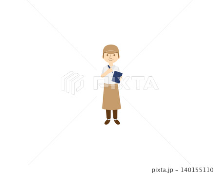 メモ帳で注文を取るカフェ店員の男性 メモ帳で注文を取るカフェ店員の男性 140155110