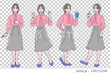 Set of standing illustrations of young female office workers Set of standing illustrations of young female office workers 140155206