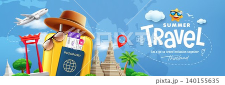 Summer travel, check in Wat arun temple bangkok thailand banner concept design Summer travel, check in Wat arun temple bangkok thailand banner concept design 140155635