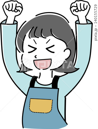 エプロン姿でガッツポーズをして喜ぶ女性のシンプルイラスト(主婦・家事・応援・人物素材) エプロン姿でガッツポーズをして喜ぶ女性のシンプルイラスト(主婦・家事・応援・人物素材) 140155729