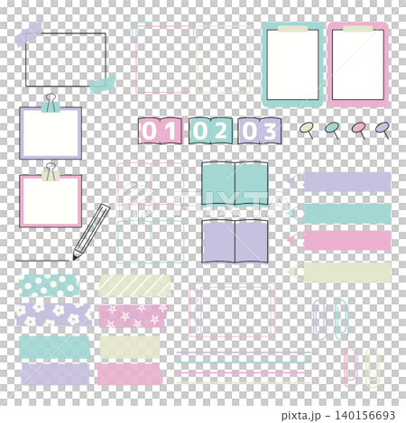本やメモ帳文房具のイラスト素材セット春色 140156693