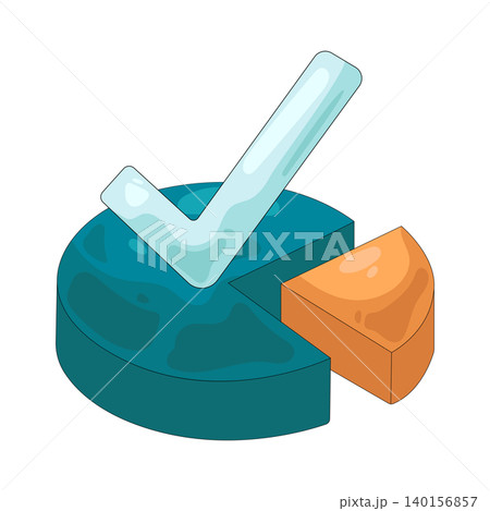 Illustration of pie chart with a check mark 140156857