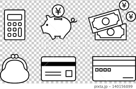 お金や経済・銀行のアイコンイラスト素材カラー お金や経済・銀行のアイコンイラスト素材カラー 140156899