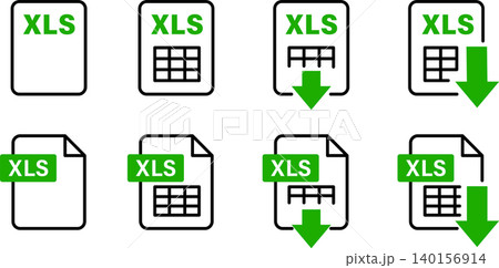 エクセル・XLS・表計算の書類アイコンイラスト エクセル・XLS・表計算の書類アイコンイラスト 140156914