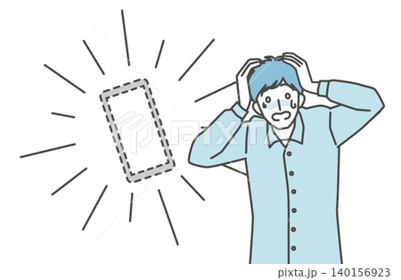 スマホを紛失して焦る男性のイラスト スマホを紛失して焦る男性のイラスト 140156923
