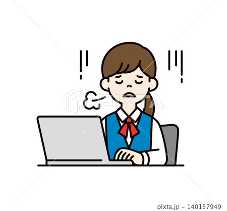 疲労でため息をつく、コンピューターを操作する若い女性社員・OLの上半身ベクターイラスト素材 疲労でため息をつく、コンピューターを操作する若い女性社員・OLの上半身ベクターイラスト素材 140157949