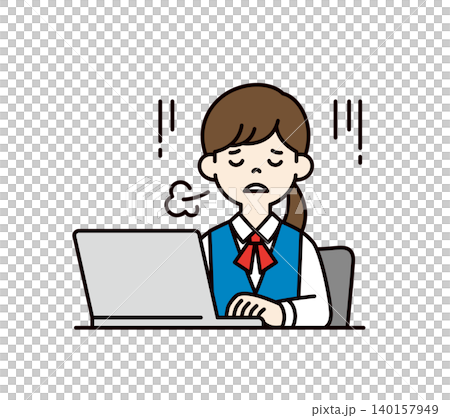 疲労でため息をつく、コンピューターを操作する若い女性社員・OLの上半身ベクターイラスト素材 疲労でため息をつく、コンピューターを操作する若い女性社員・OLの上半身ベクターイラスト素材 140157949