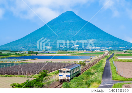 指宿枕崎線 開聞岳をバックに走るキハ40 140158199