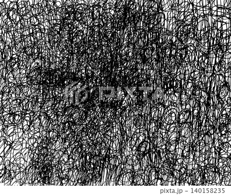 【背景透過】黒く埋め尽くすほど線が複雑に重なり合った、手描きモノクロ背景素材 140158235