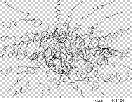 [Transparent Background] A hand-drawn monochrome line art featuring swirling lines that explode outwards from the center. 140158493