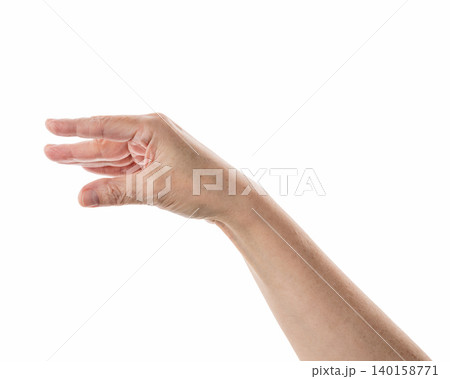 Empty mid aged woman hand to hold or show isolated on white Empty mid aged woman hand to hold or show isolated on white 140158771