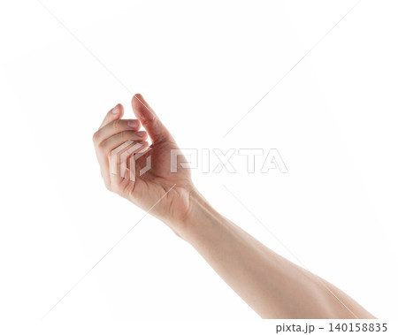 Adult man left hand to hold something isolated on white 140158835