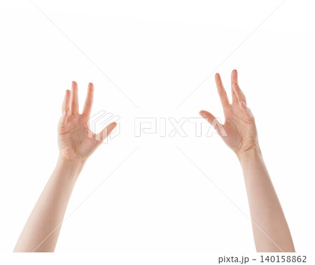 Female hands spooking gesture isolated on white Female hands spooking gesture isolated on white 140158862