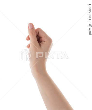 Female hand to hold something like business card isolated on white Female hand to hold something like business card isolated on white 140158891