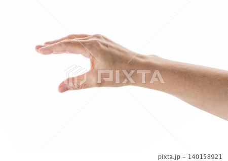 Empty mid aged woman hand to hold or show isolated on white Empty mid aged woman hand to hold or show isolated on white 140158921