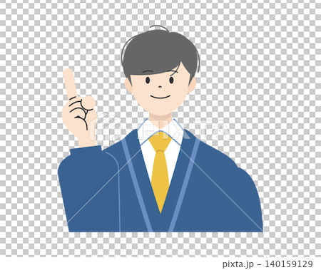 Illustration 2 of the upper body of a male high school student in a school uniform, smiling and pointing with his index finger raised. Illustration 2 of the upper body of a male high school student in a school uniform, smiling and pointing with his index finger raised. 140159129