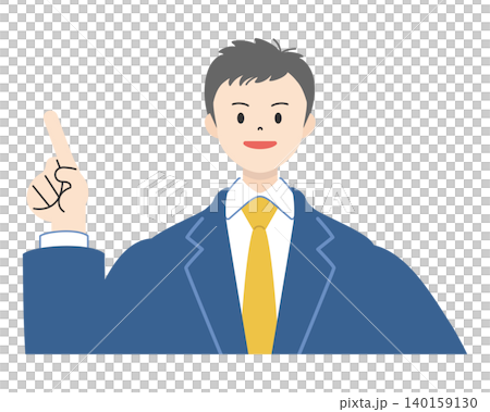 笑顔で人差し指を立て指差しポーズをする制服姿の男子高校生の上半身イラスト3 140159130