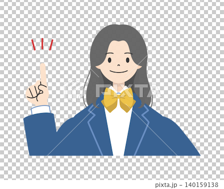 Illustration 1: Upper body of a high school girl in a uniform, smiling and pointing with her index finger raised. Illustration 1: Upper body of a high school girl in a uniform, smiling and pointing with her index finger raised. 140159138