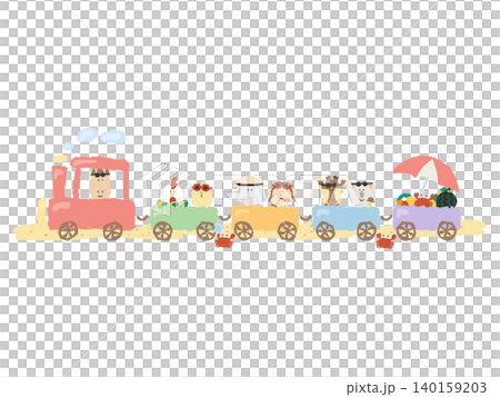 一幅以動物為主題的火車駛向大海的插圖,非常適合用於夏季公告和活動通知。 一幅以動物為主題的火車駛向大海的插圖,非常適合用於夏季公告和活動通知。 140159203