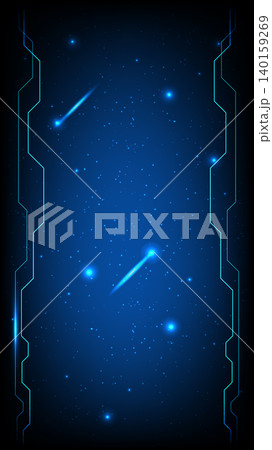 Technology background with glowing stars, shooting meteors and vertical cyber HUD panel lines Technology background with glowing stars, shooting meteors and vertical cyber HUD panel lines 140159269