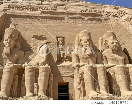 Abu Simbel, a cliff on the west bank of the Nile, in which two ancient Egyptian temples of Ramesses II are carved, Egypt. Abu Simbel, a cliff on the west bank of the Nile, in which two ancient Egyptian temples of Ramesses II are carved, Egypt. 140159743