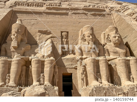 Abu Simbel, a cliff on the west bank of the Nile, in which two ancient Egyptian temples of Ramesses II are carved, Egypt. 140159744