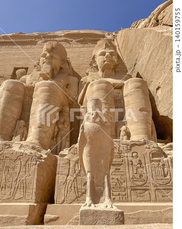 Abu Simbel, a cliff on the west bank of the Nile, in which two ancient Egyptian temples of Ramesses II are carved, Egypt. Abu Simbel, a cliff on the west bank of the Nile, in which two ancient Egyptian temples of Ramesses II are carved, Egypt. 140159755