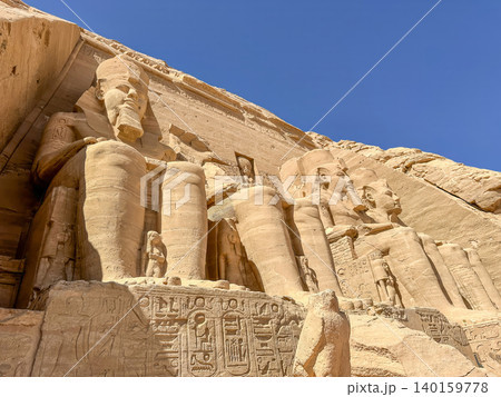 Abu Simbel, a cliff on the west bank of the Nile, in which two ancient Egyptian temples of Ramesses II are carved, Egypt. Abu Simbel, a cliff on the west bank of the Nile, in which two ancient Egyptian temples of Ramesses II are carved, Egypt. 140159778