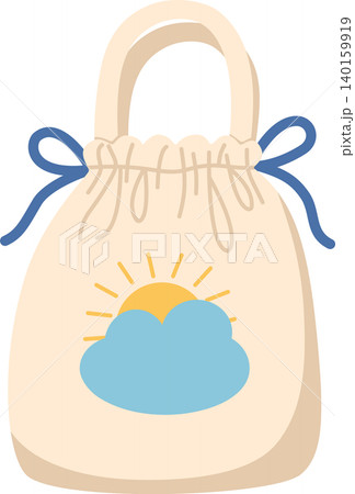 Cute Drawstring Tote Bag Illustration, Cartoon Fabric Pouch with Sun and Cloud, Pastel Canvas Eco Bag Isolated for Shopping and Fashion Design Cute Drawstring Tote Bag Illustration, Cartoon Fabric Pouch with Sun and Cloud, Pastel Canvas Eco Bag Isolated for Shopping and Fashion Design 140159919