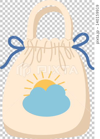 Cute Drawstring Tote Bag Illustration, Cartoon Fabric Pouch with Sun and Cloud, Pastel Canvas Eco Bag Isolated for Shopping and Fashion Design Cute Drawstring Tote Bag Illustration, Cartoon Fabric Pouch with Sun and Cloud, Pastel Canvas Eco Bag Isolated for Shopping and Fashion Design 140159919