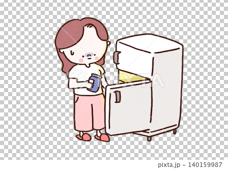 冷蔵庫から賞味期限切れの瓶詰めを見つけて後悔する女性（食品ロス） 140159987