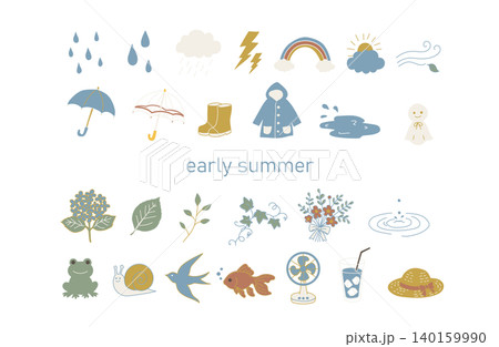 梅雨　初夏　イラスト　アイコン　セット　北欧風　カントリー 140159990