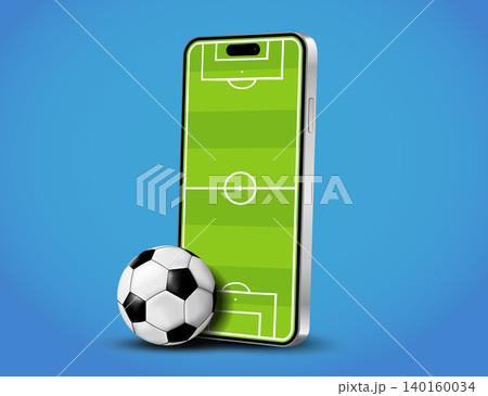 Mobile soccer. Football field on the smartphone screen and ball. 140160034
