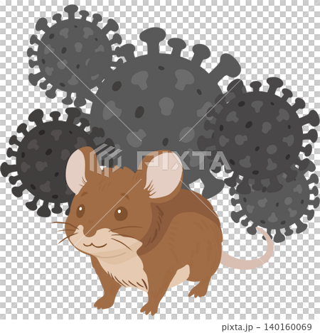 Educational illustration of a hantavirus concept featuring a brown rat inside a stylized virus shape. Educational illustration of a hantavirus concept featuring a brown rat inside a stylized virus shape. 140160069