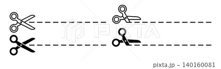 Scissors with cut lines icon set. Scissors cutting signs. Scissors with cut lines icon set. Scissors cutting signs. 140160081
