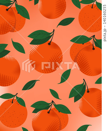 Graphic composition featuring fresh oranges, leaves, and halftone dot details on a soft coral gradient background. Bright citrus design perfect for food-related projects, posters, kitchen decor, and v Graphic composition featuring fresh oranges, leaves, and halftone dot details on a soft coral gradient background. Bright citrus design perfect for food-related projects, posters, kitchen decor, and v 140160255