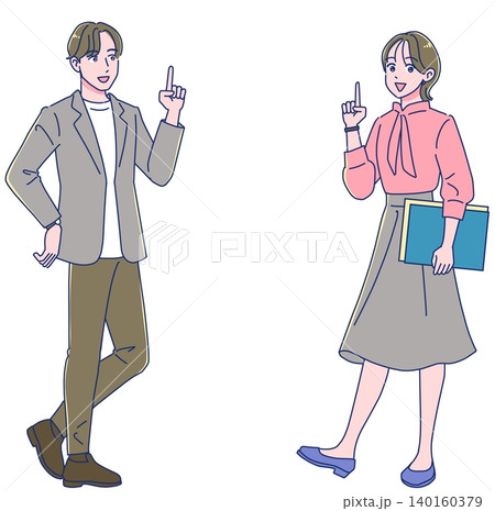 笑顔で説明する会社員男女 笑顔で説明する会社員男女 140160379