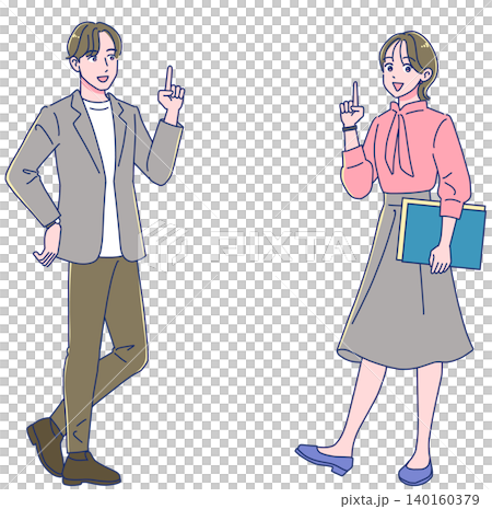 A male and female office worker explaining with smiles. A male and female office worker explaining with smiles. 140160379
