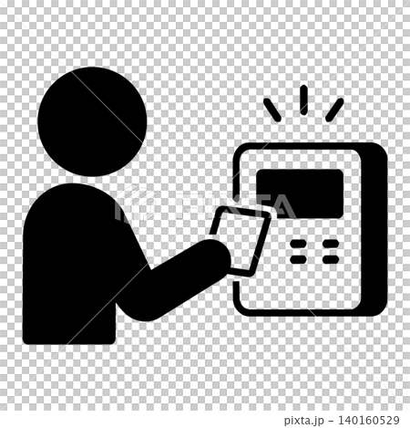 ICカードで出勤打刻を行う勤怠管理ピクトグラムアイコン ICカードで出勤打刻を行う勤怠管理ピクトグラムアイコン 140160529