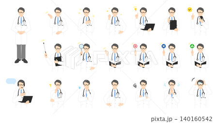 白衣を着た男性医師のアイコンセット ベクターイラスト素材 白衣を着た男性医師のアイコンセット ベクターイラスト素材 140160542
