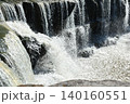 水しぶきを上げて流れ落ちる小さな滝のクローズアップ（横長） 140160551