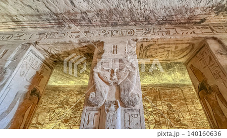 The goddess Hathor in the Temple of Nefertari near the temple of Abu Simbel, Pharaoh Ramesses II in southern Egypt, in Nubia 140160636