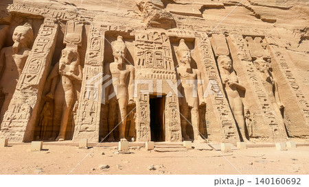 The Temple of Nefertari and the goddess Hathor near the Temple of Ramesses II at Abu Simbel, in southern Egypt, Nubia The Temple of Nefertari and the goddess Hathor near the Temple of Ramesses II at Abu Simbel, in southern Egypt, Nubia 140160692